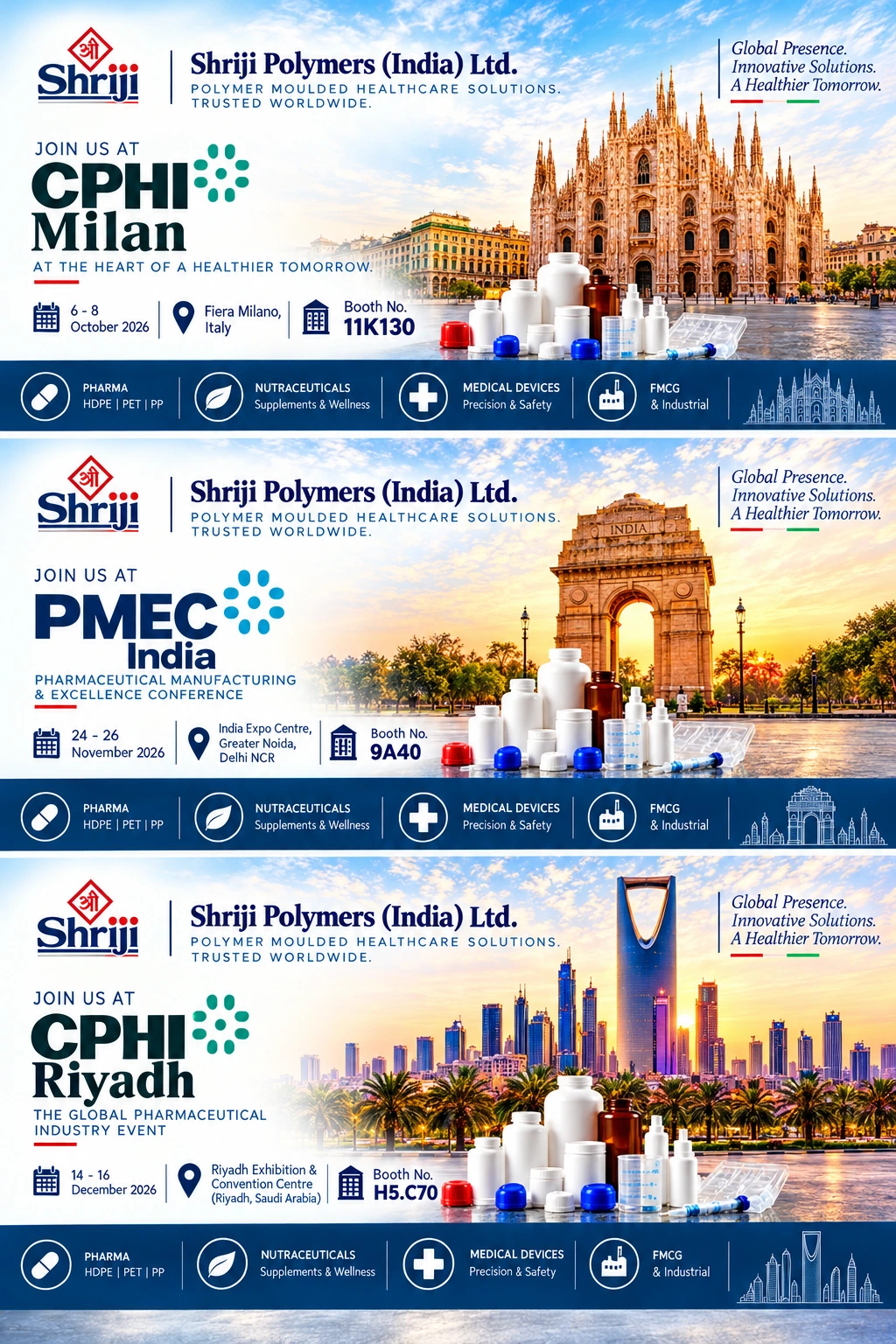 Join Shriji Polymers at CPHI Milan, PMEC India and CPHI Riyadh